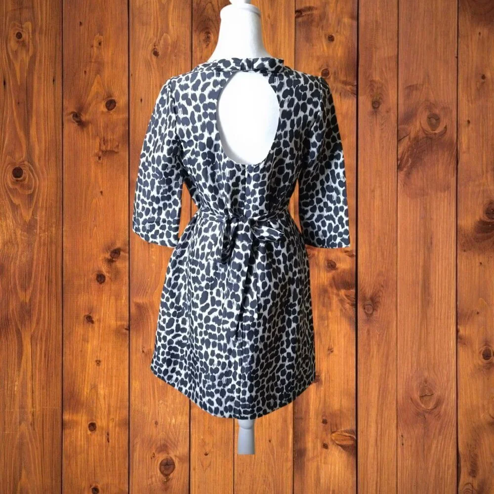 Kate Spade Size 8 Dorothy Silk Leopard Print Cutout Back Belted Dress Classic